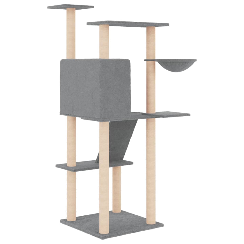 Albero per Gatti con Tiragraffi in Sisal Grigio Chiaro 143 cm — miniatura 4 di 7
