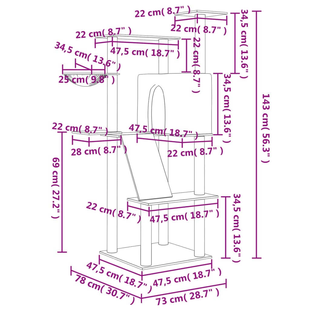 Albero per Gatti con Tiragraffi in Sisal Grigio Chiaro 143 cm — miniatura 7 di 7