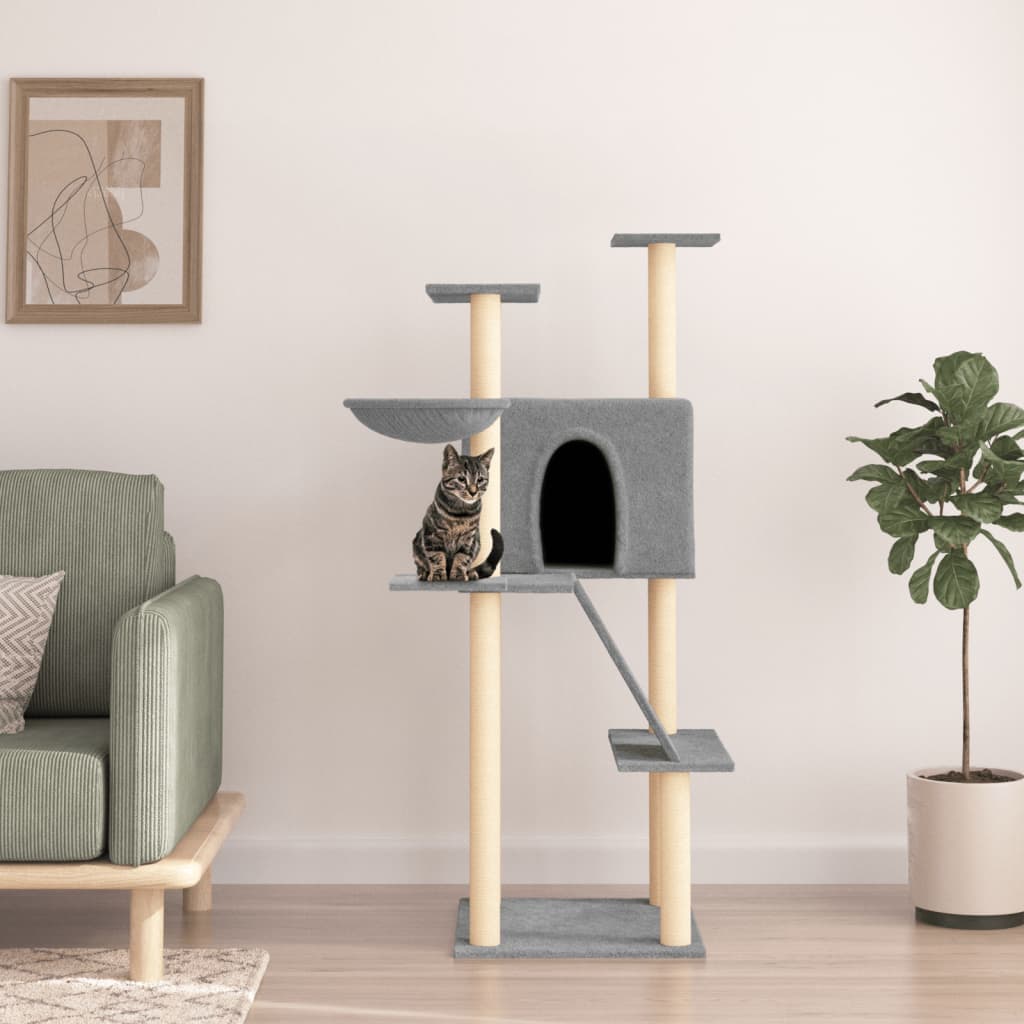 Albero per Gatti con Tiragraffi in Sisal Grigio Chiaro 143 cm — miniatura 1 di 7
