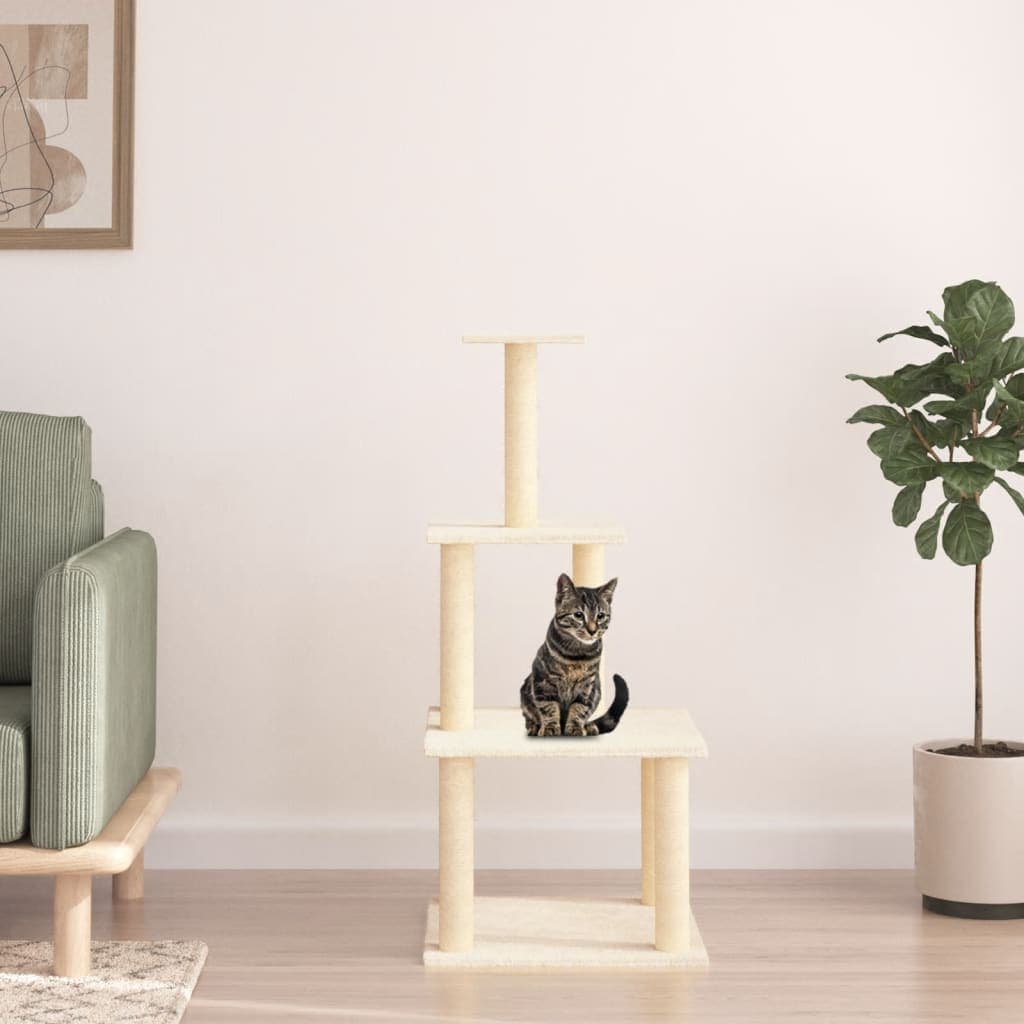 Albero per Gatti con Tiragraffi in Sisal Crema 111 cm — miniatura 1 di 5