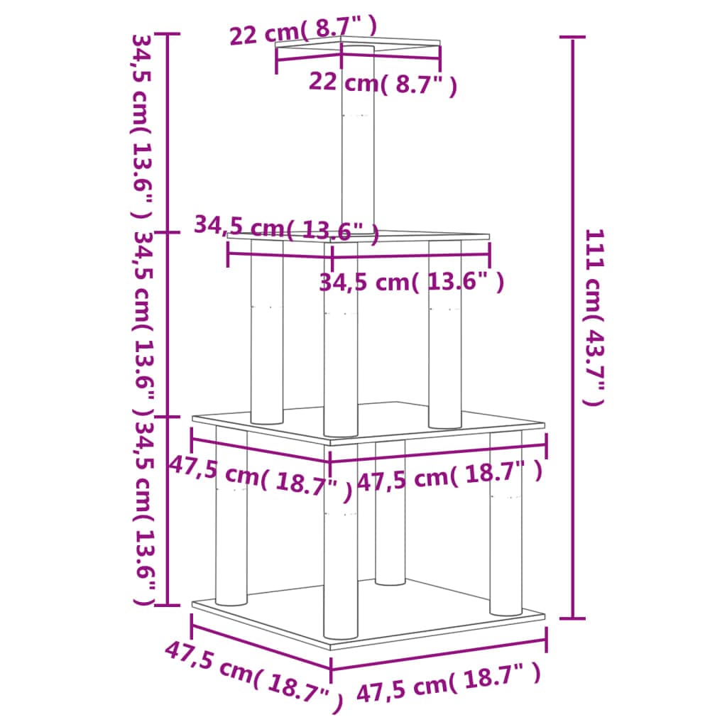 Albero per Gatti con Tiragraffi in Sisal Grigio Chiaro 111 cm — miniatura 5 di 5