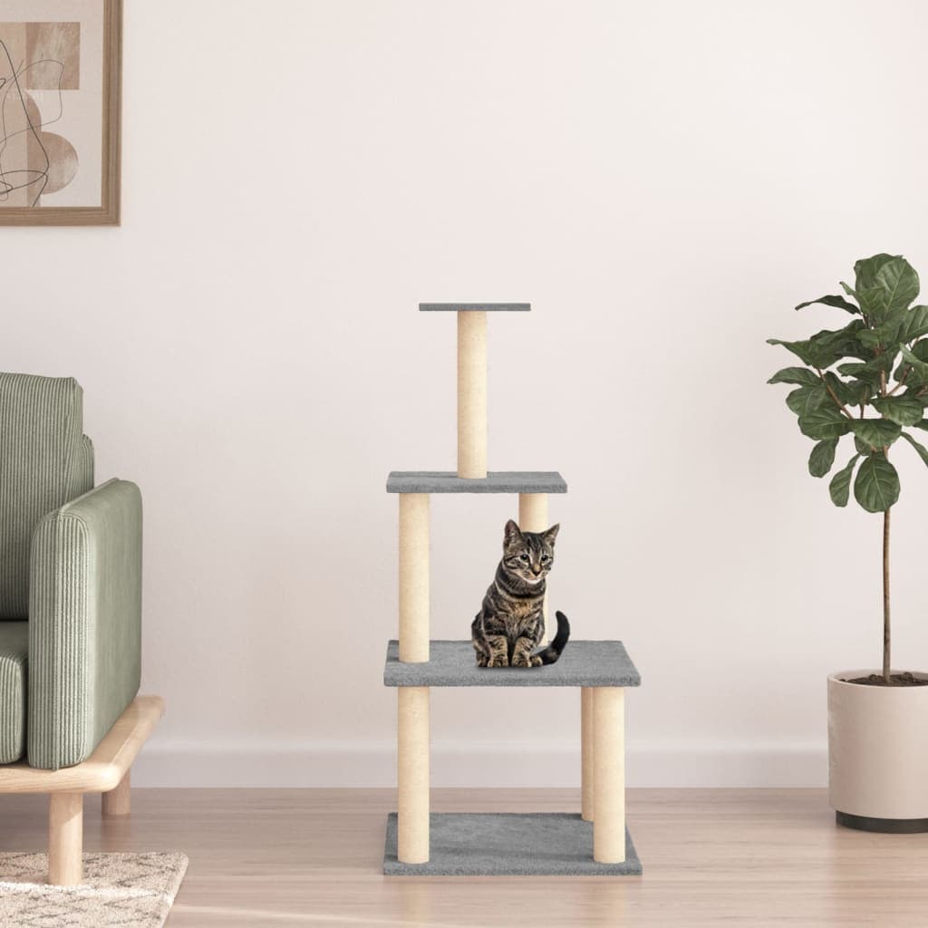 Albero per Gatti con Tiragraffi in Sisal Grigio Chiaro 111 cm — miniatura 1 di 5