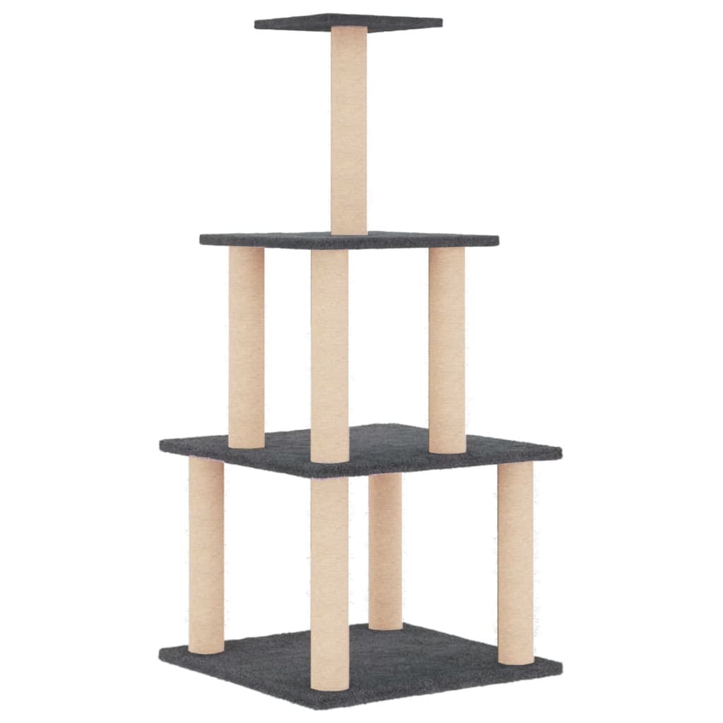 Albero per Gatti con Tiragraffi in Sisal Grigio Scuro 111 cm — miniatura 2 di 5