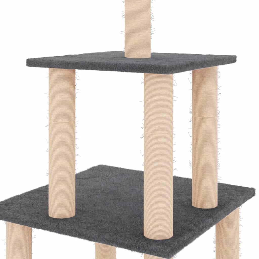Albero per Gatti con Tiragraffi in Sisal Grigio Scuro 111 cm — miniatura 4 di 5