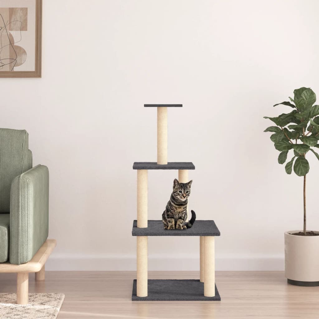 Albero per Gatti con Tiragraffi in Sisal Grigio Scuro 111 cm — miniatura 1 di 5
