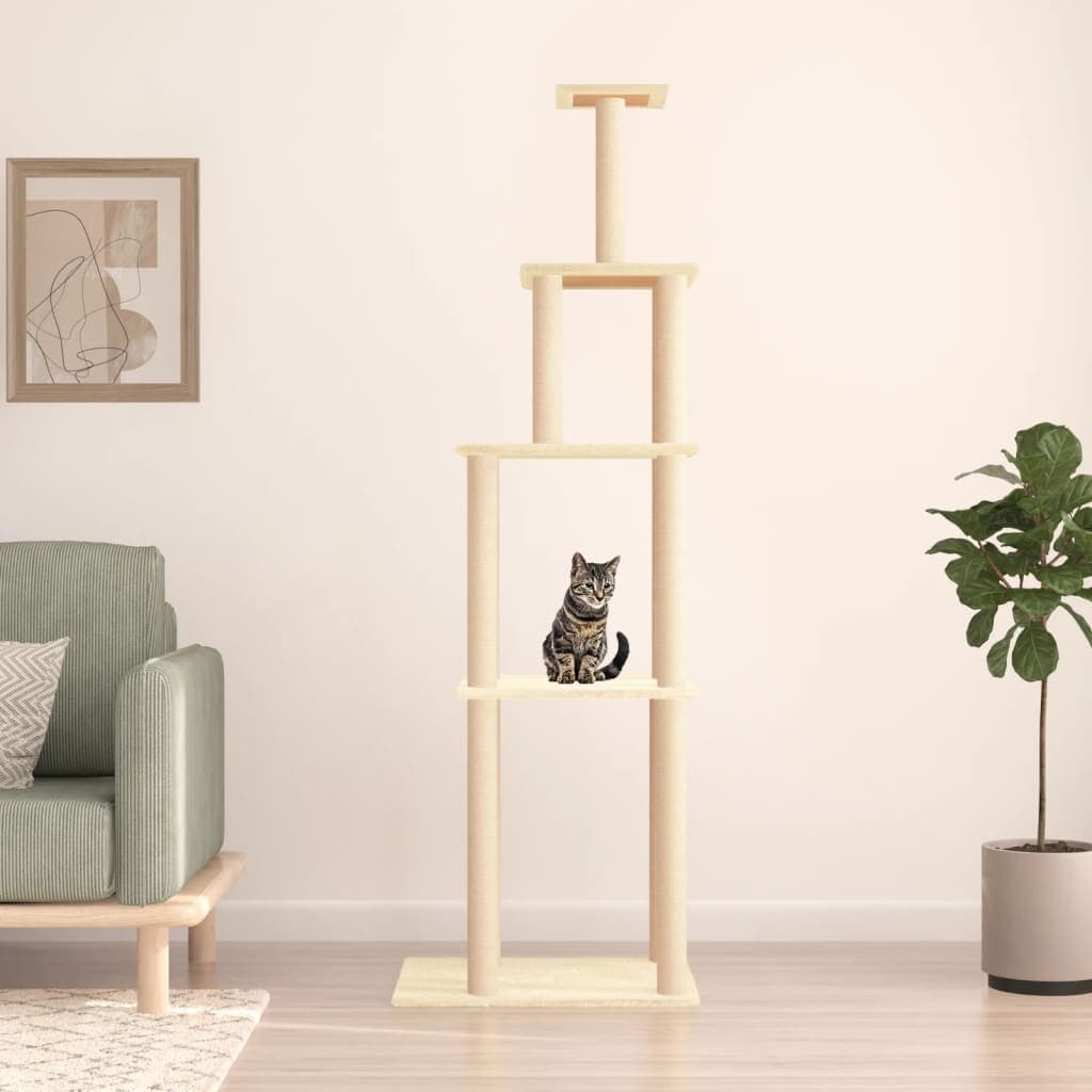 Albero per Gatti con Tiragraffi in Sisal Crema 183 cm — miniatura 1 di 5