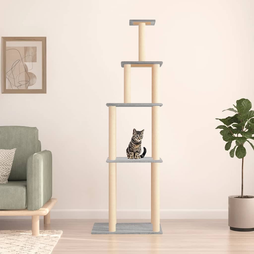 Albero per Gatti con Tiragraffi in Sisal Grigio Chiaro 183 cm — miniatura 1 di 5