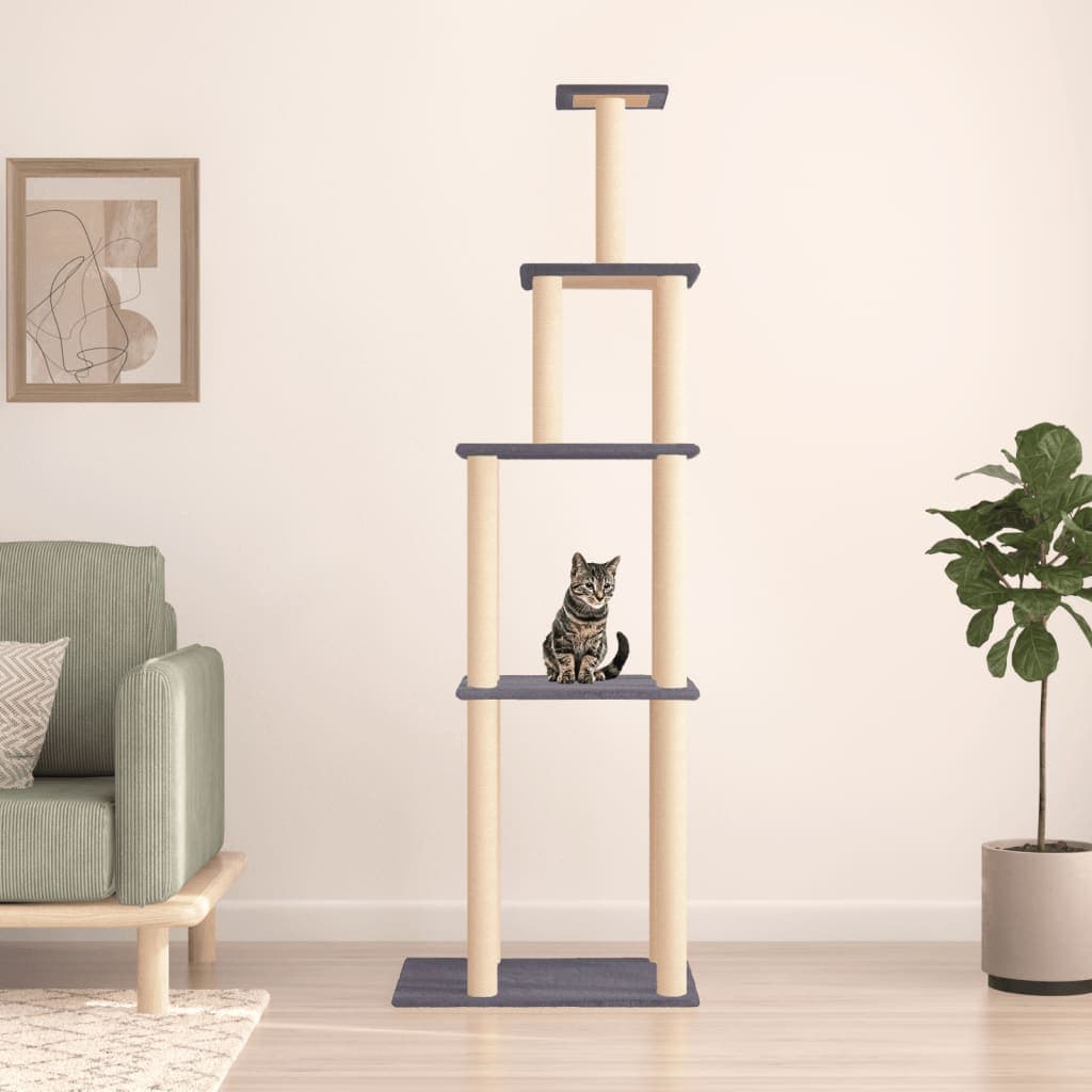 Albero per Gatti con Tiragraffi in Sisal Grigio Scuro 183 cm — miniatura 1 di 5