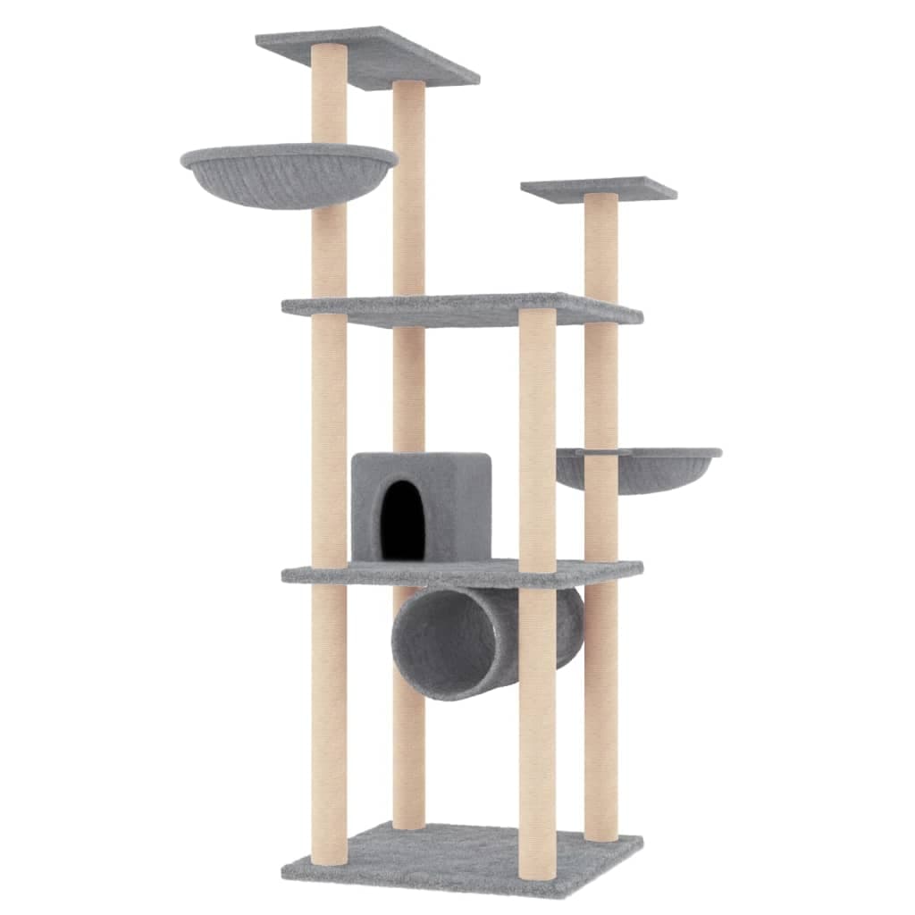 Albero per Gatti con Tiragraffi in Sisal Grigio Chiaro 141 cm — miniatura 2 di 7