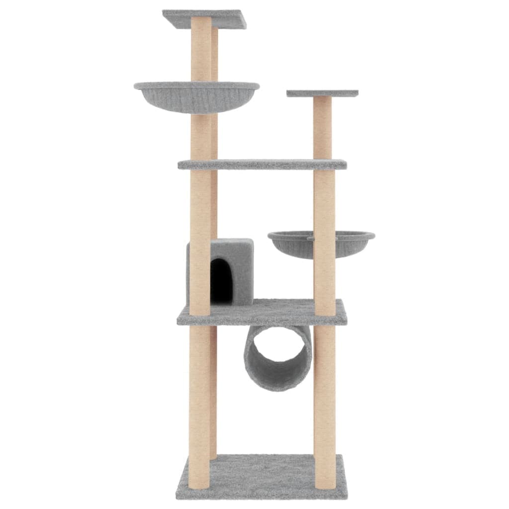 Albero per Gatti con Tiragraffi in Sisal Grigio Chiaro 141 cm — miniatura 3 di 7
