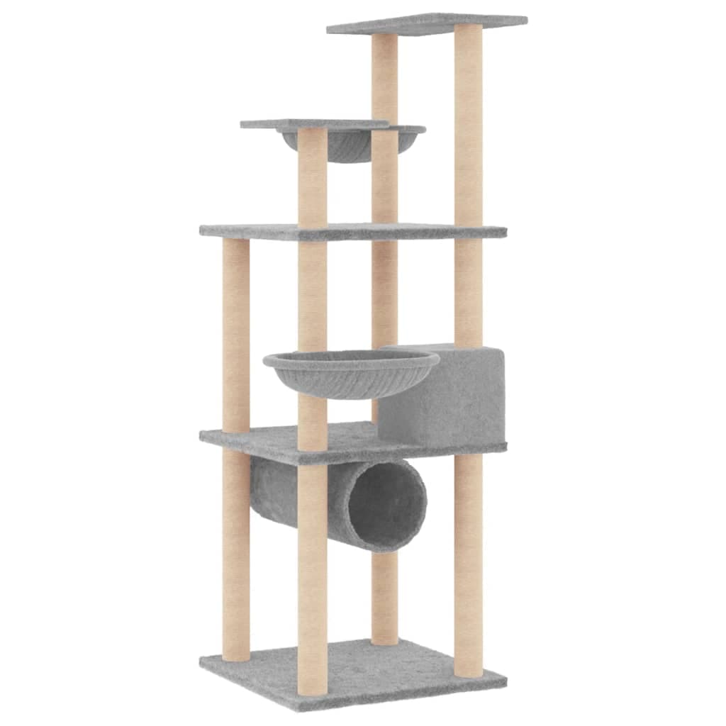 Albero per Gatti con Tiragraffi in Sisal Grigio Chiaro 141 cm — miniatura 4 di 7