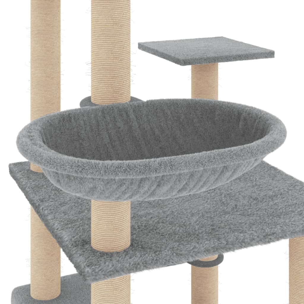 Albero per Gatti con Tiragraffi in Sisal Grigio Chiaro 141 cm — miniatura 5 di 7