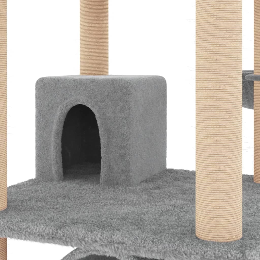 Albero per Gatti con Tiragraffi in Sisal Grigio Chiaro 141 cm — miniatura 6 di 7