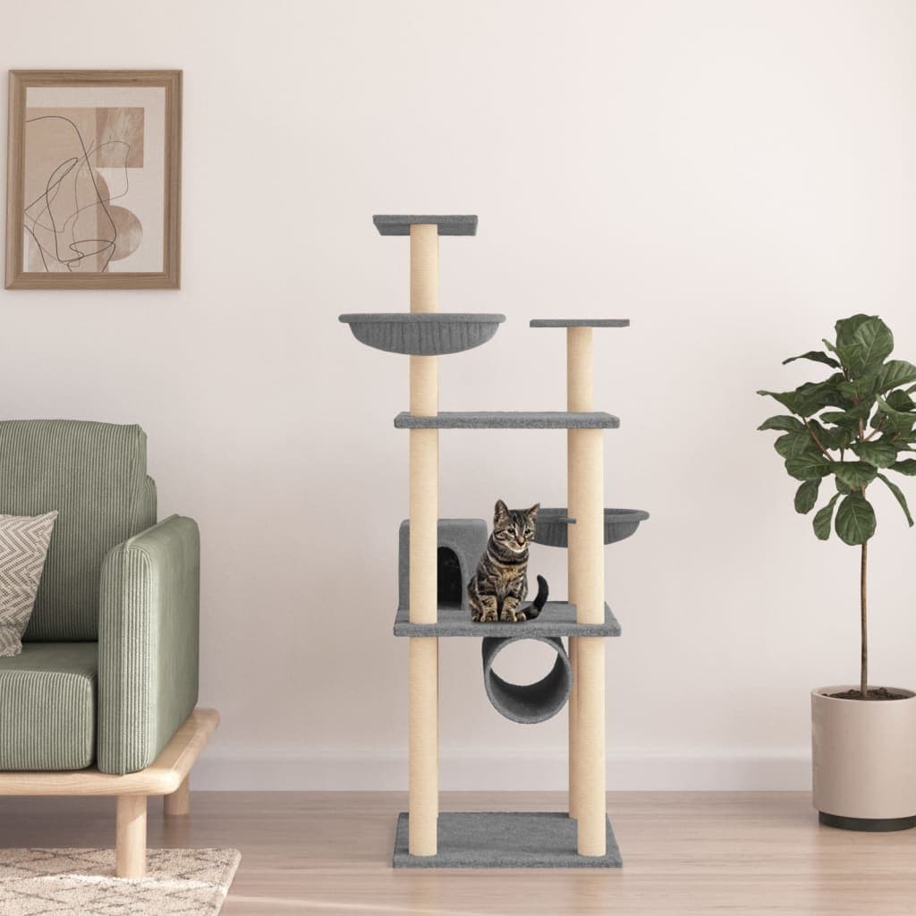 Albero per Gatti con Tiragraffi in Sisal Grigio Chiaro 141 cm — miniatura 1 di 7