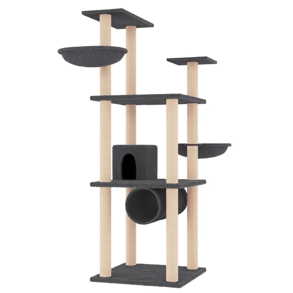 Albero per Gatti con Tiragraffi in Sisal Grigio Scuro 141 cm — miniatura 2 di 7