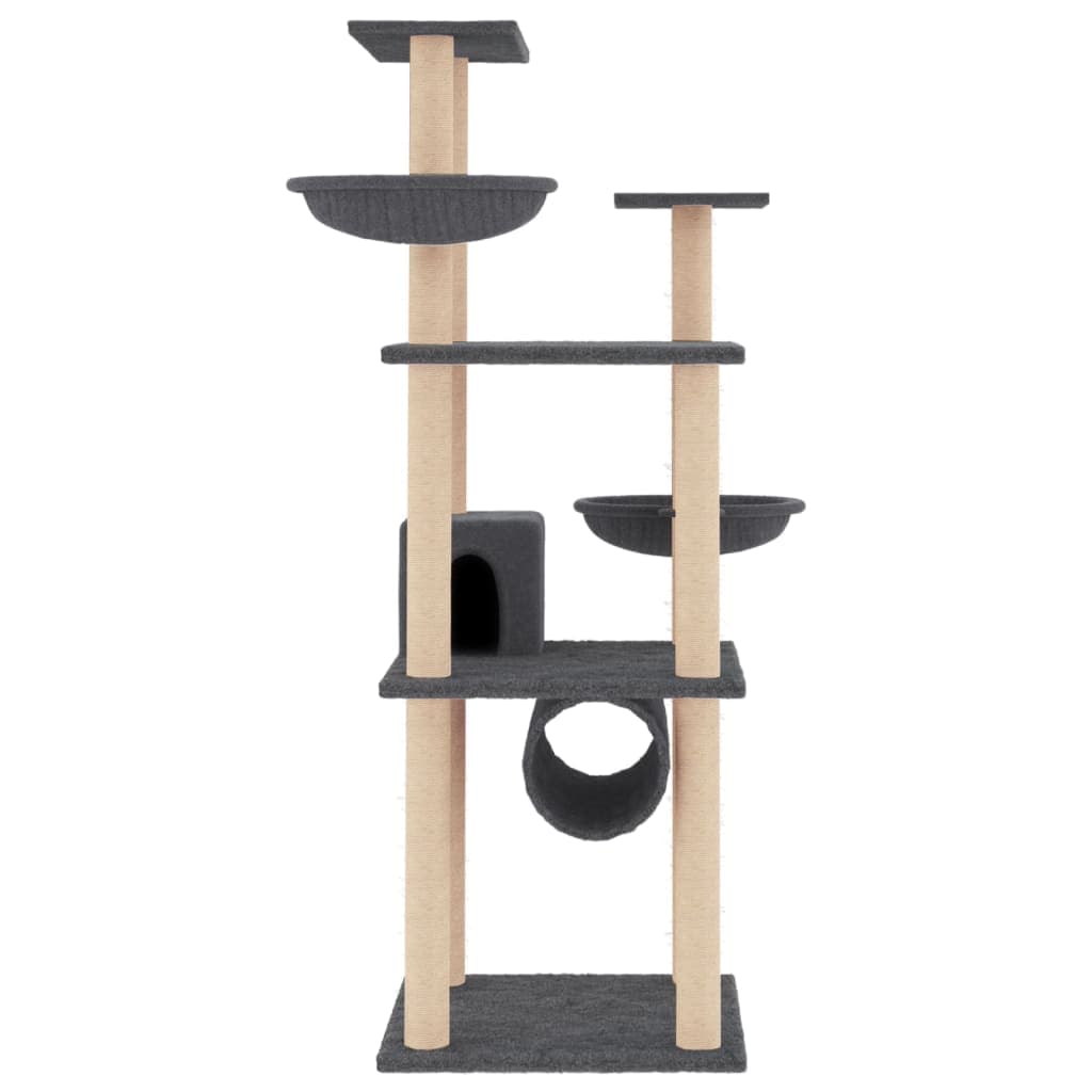 Albero per Gatti con Tiragraffi in Sisal Grigio Scuro 141 cm — miniatura 3 di 7