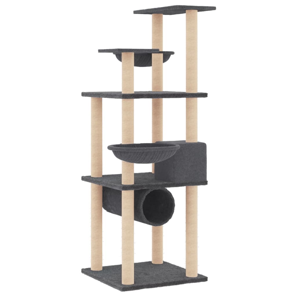 Albero per Gatti con Tiragraffi in Sisal Grigio Scuro 141 cm — miniatura 4 di 7