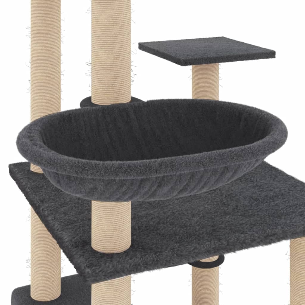Albero per Gatti con Tiragraffi in Sisal Grigio Scuro 141 cm — miniatura 5 di 7