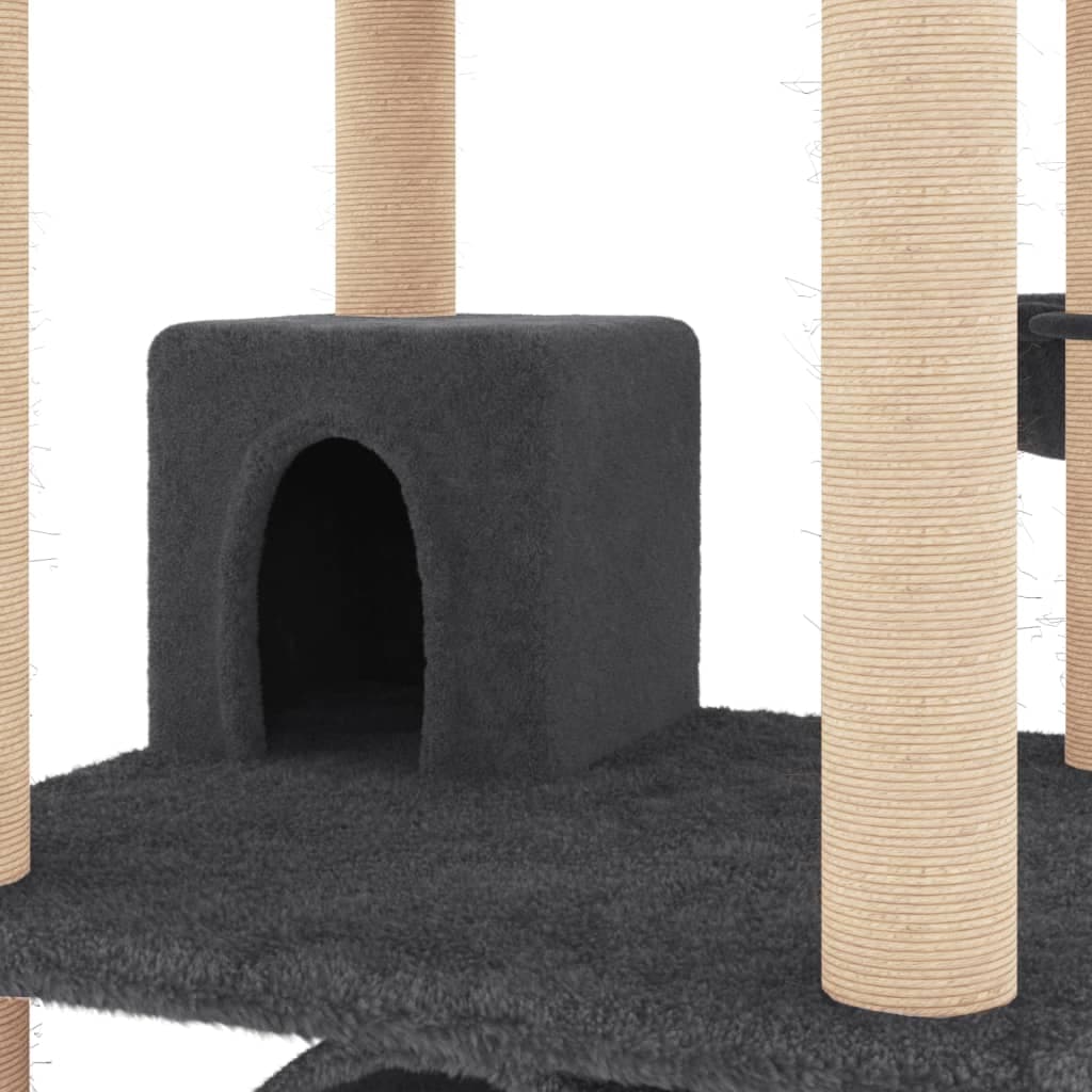 Albero per Gatti con Tiragraffi in Sisal Grigio Scuro 141 cm — miniatura 6 di 7