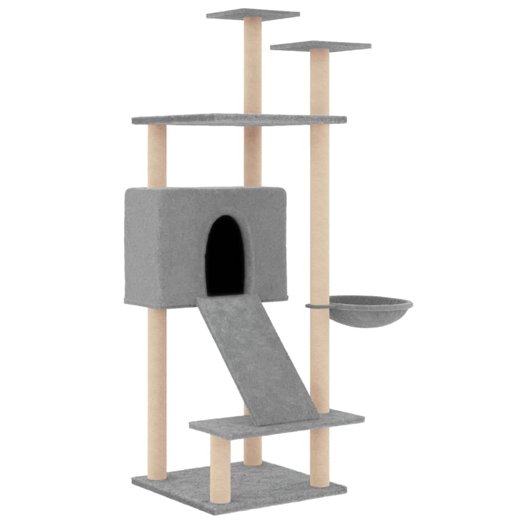 Albero per Gatti con Tiragraffi in Sisal Grigio Chiaro 153 cm — miniatura 2 di 7