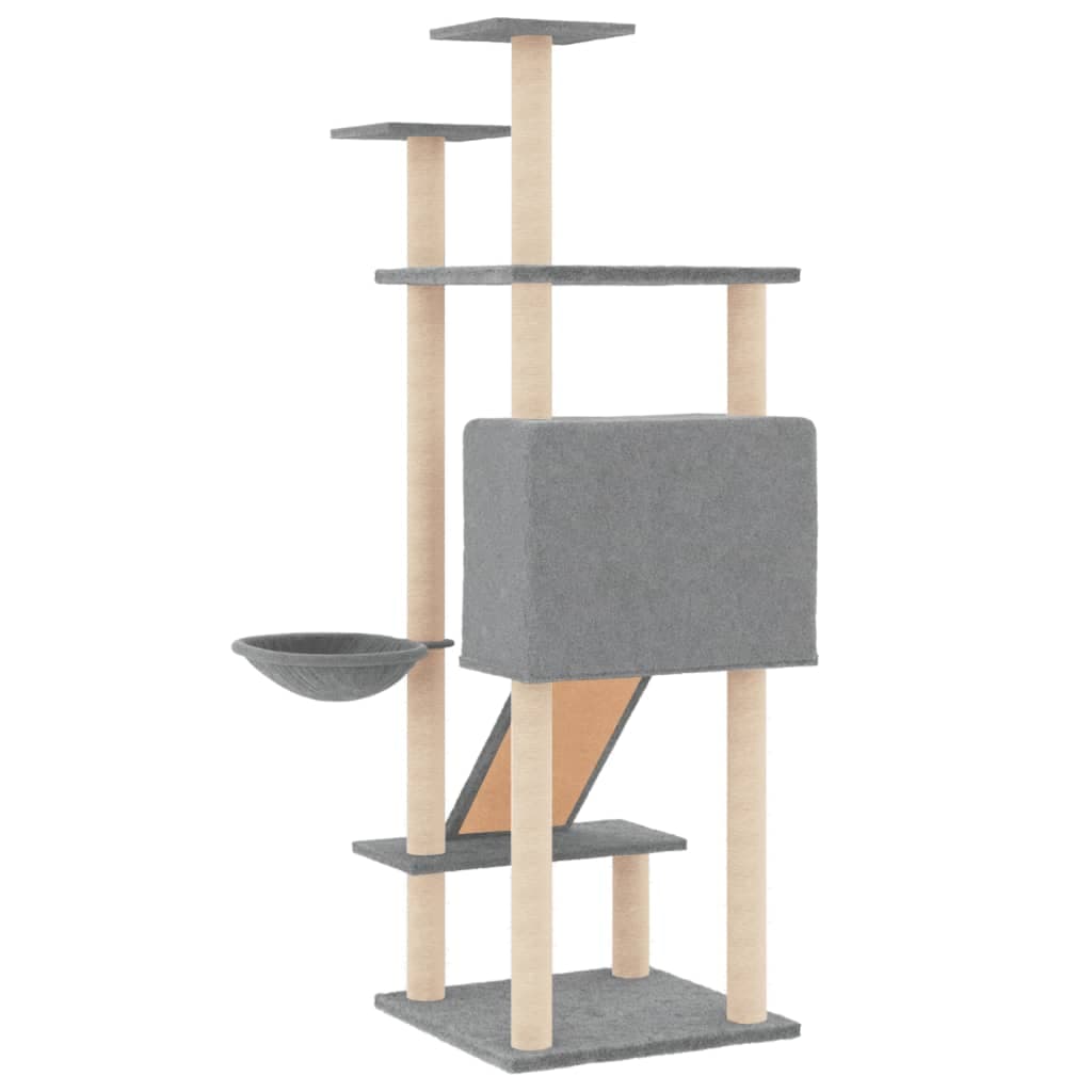 Albero per Gatti con Tiragraffi in Sisal Grigio Chiaro 153 cm — miniatura 4 di 7
