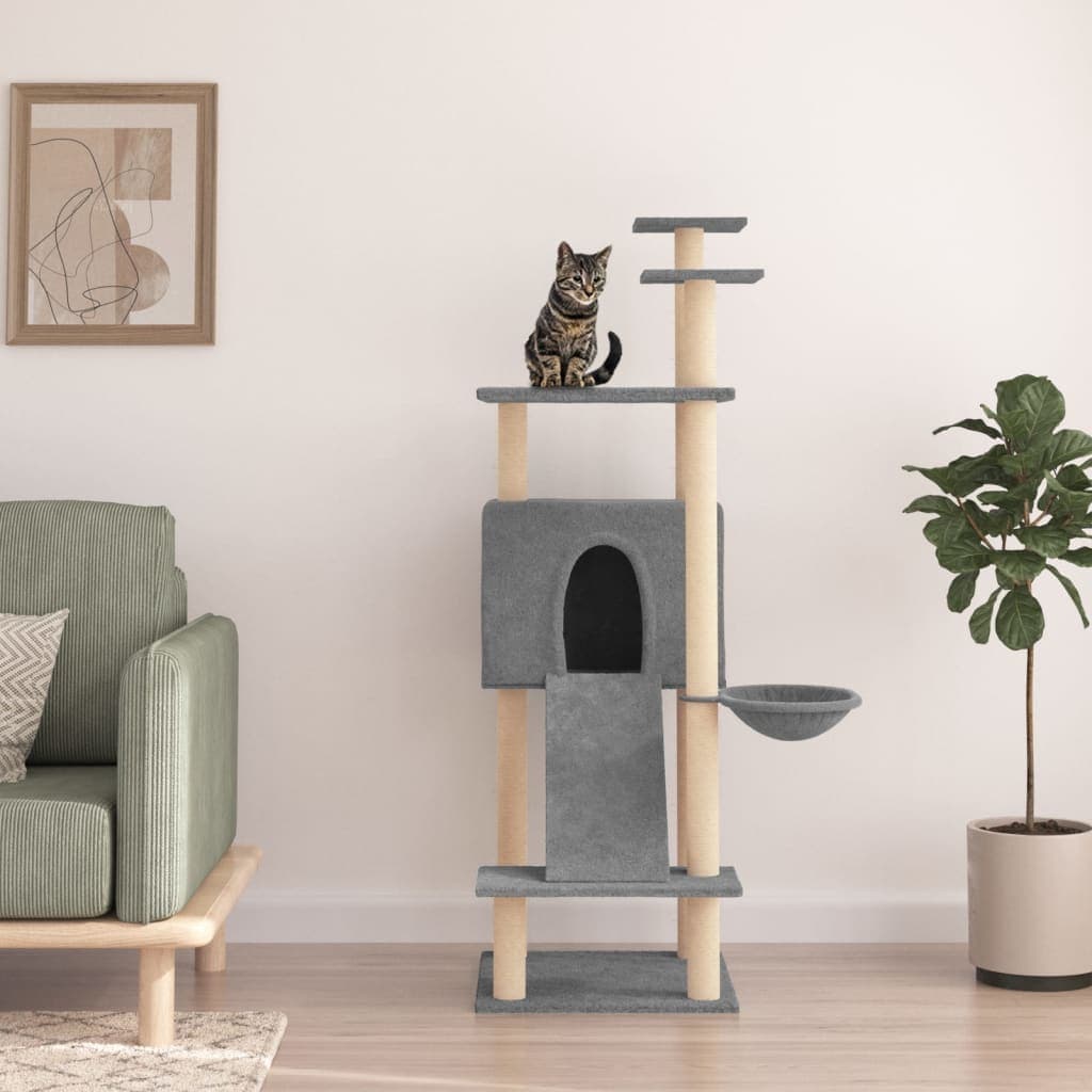 Albero per Gatti con Tiragraffi in Sisal Grigio Chiaro 153 cm — miniatura 1 di 7