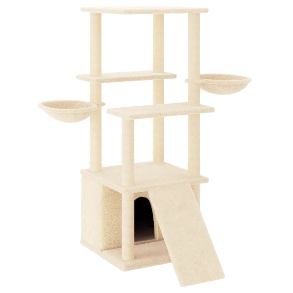 Albero per Gatti con Tiragraffi in Sisal Crema 133 cm — miniatura 2 di 7