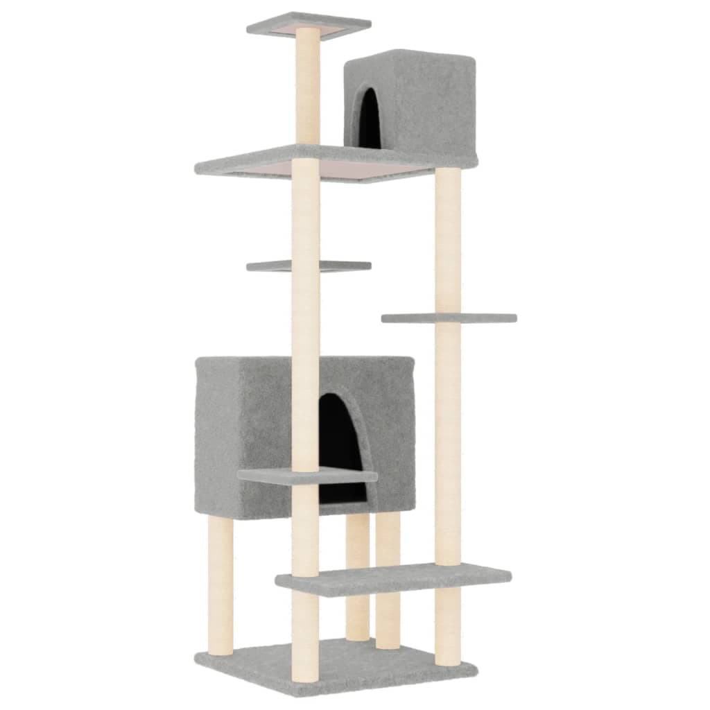Albero per Gatti con Tiragraffi in Sisal Grigio Chiaro 154 cm — miniatura 2 di 6