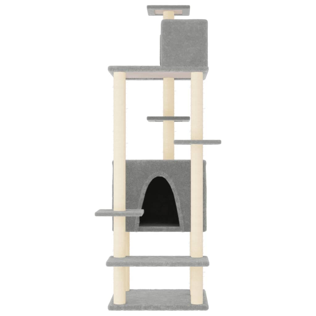 Albero per Gatti con Tiragraffi in Sisal Grigio Chiaro 154 cm — miniatura 3 di 6
