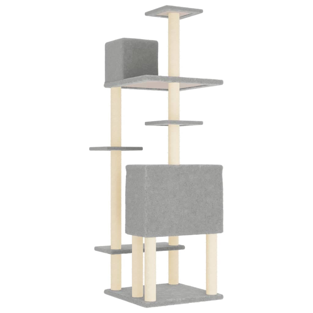 Albero per Gatti con Tiragraffi in Sisal Grigio Chiaro 154 cm — miniatura 4 di 6