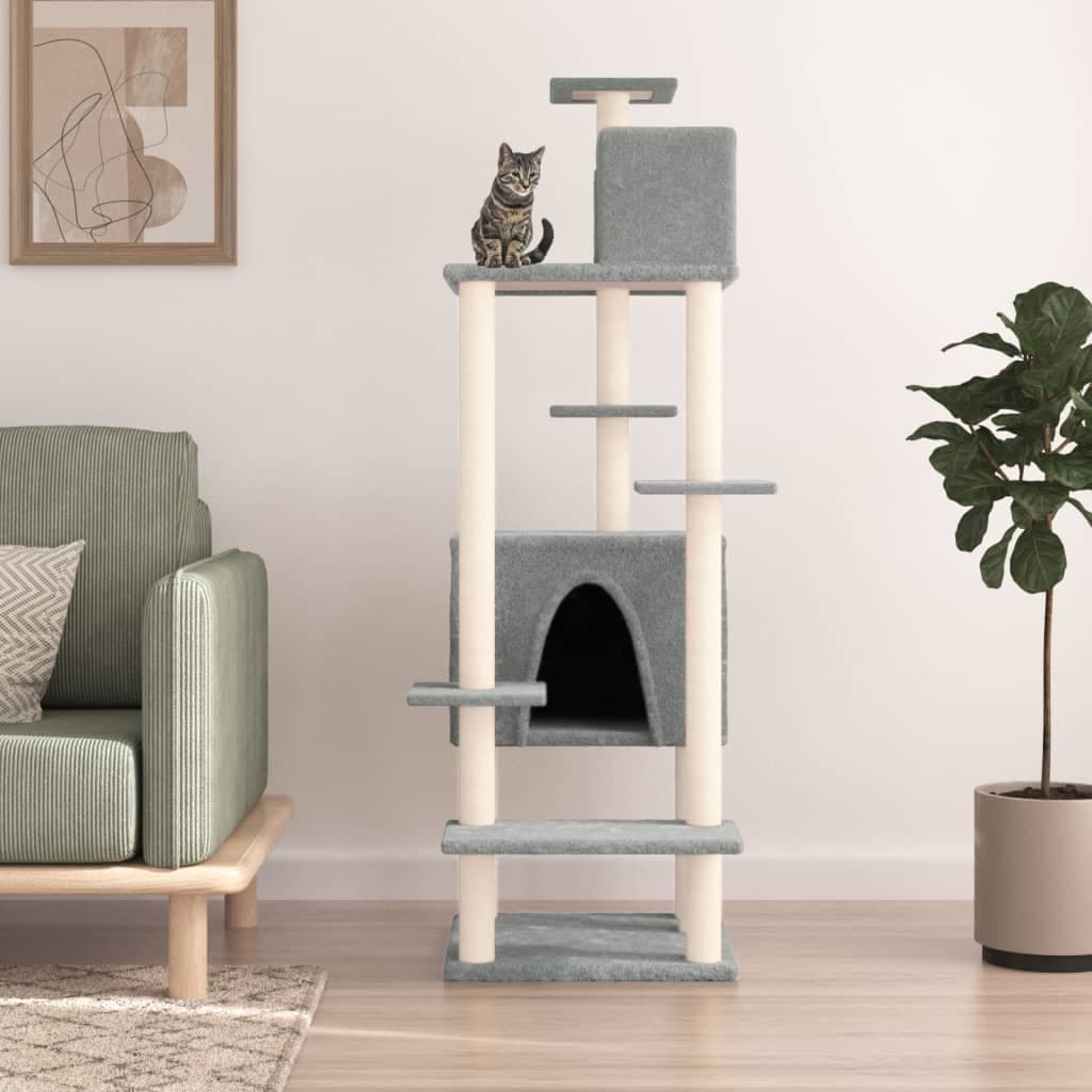 Albero per Gatti con Tiragraffi in Sisal Grigio Chiaro 154 cm — miniatura 1 di 6