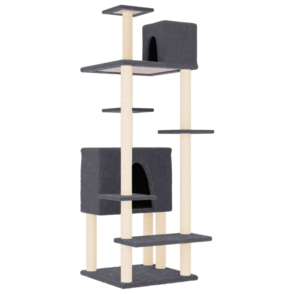 Albero per Gatti con Tiragraffi in Sisal Grigio Scuro 154 cm — miniatura 2 di 6