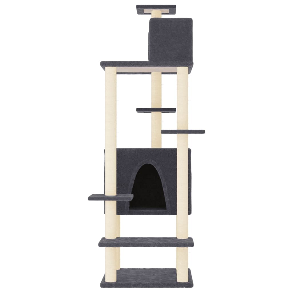Albero per Gatti con Tiragraffi in Sisal Grigio Scuro 154 cm — miniatura 3 di 6