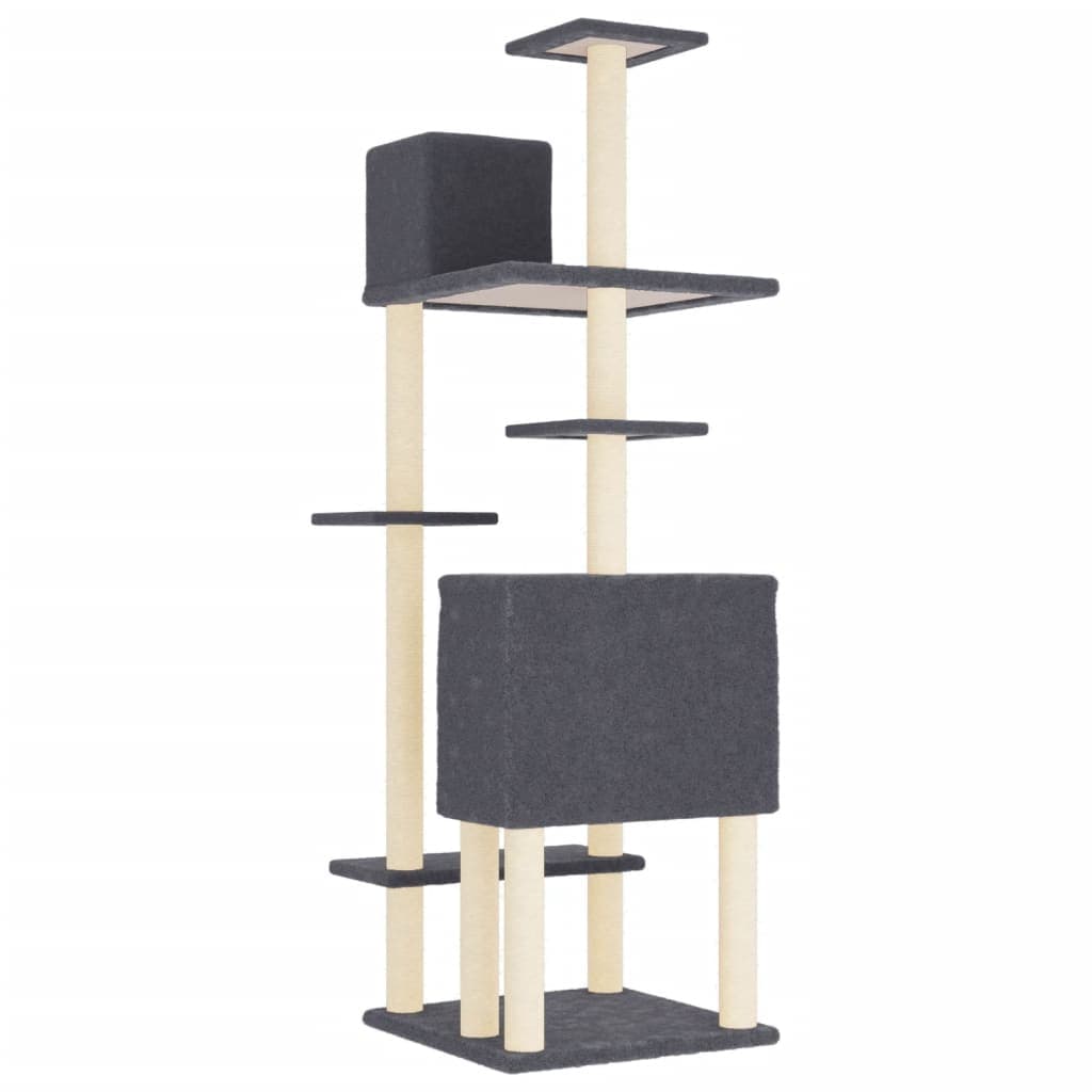 Albero per Gatti con Tiragraffi in Sisal Grigio Scuro 154 cm — miniatura 4 di 6