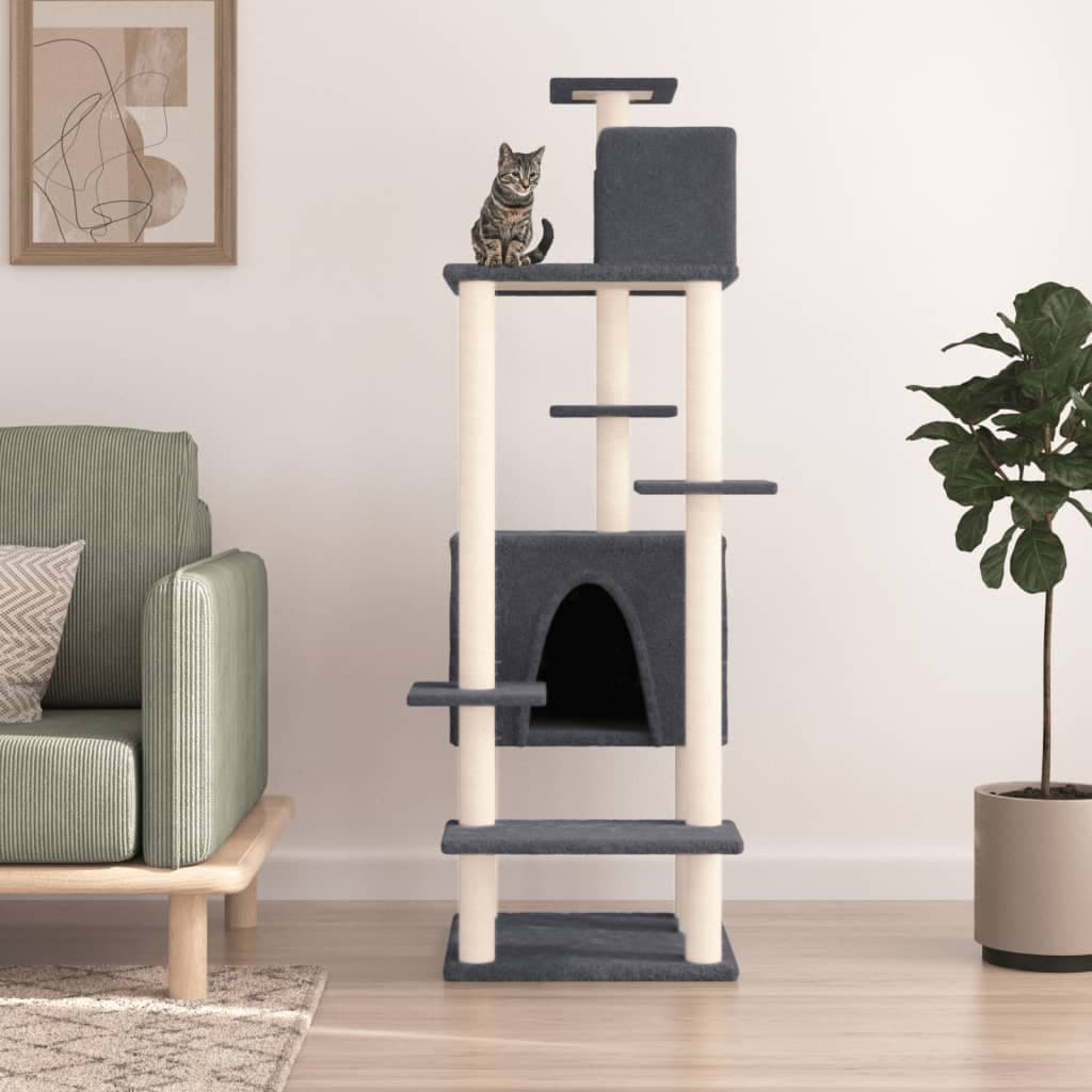 Albero per Gatti con Tiragraffi in Sisal Grigio Scuro 154 cm — miniatura 1 di 6