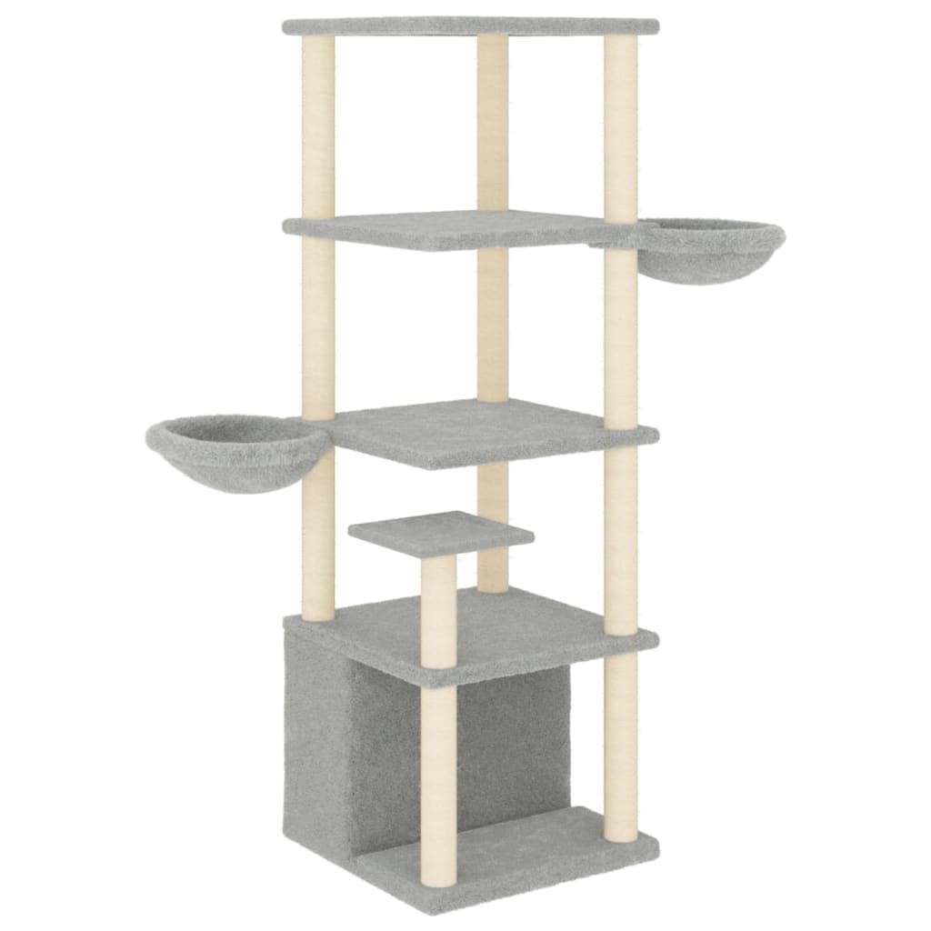 Albero per Gatti con Tiragraffi in Sisal Grigio Chiaro 147 cm — miniatura 2 di 6