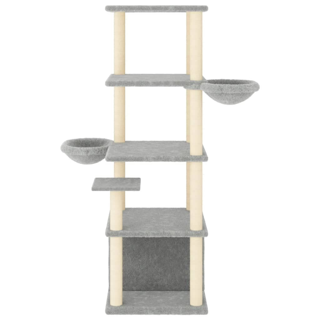 Albero per Gatti con Tiragraffi in Sisal Grigio Chiaro 147 cm — miniatura 3 di 6