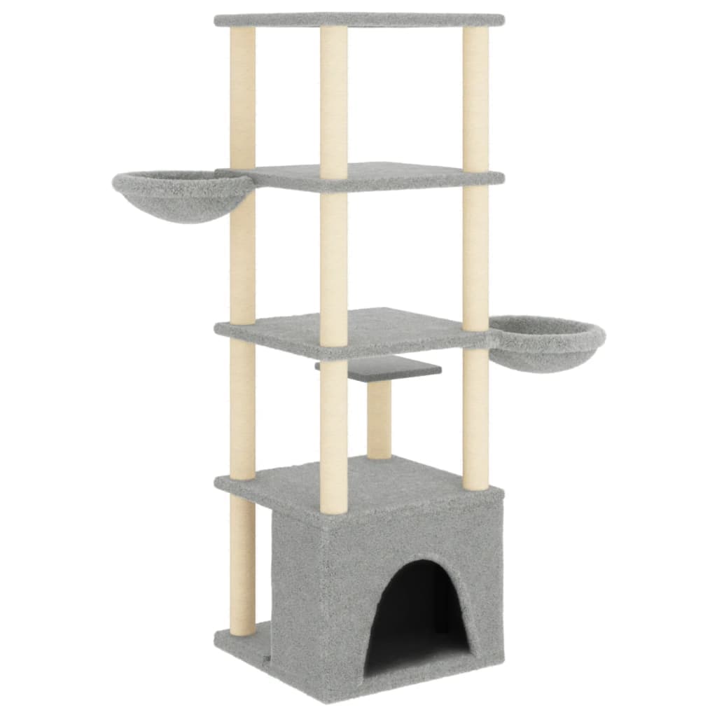 Albero per Gatti con Tiragraffi in Sisal Grigio Chiaro 147 cm — miniatura 4 di 6
