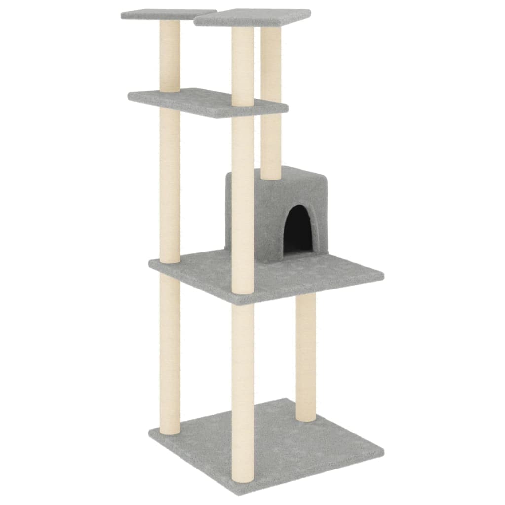 Albero per Gatti con Tiragraffi in Sisal Grigio Chiaro 123 cm — miniatura 2 di 6