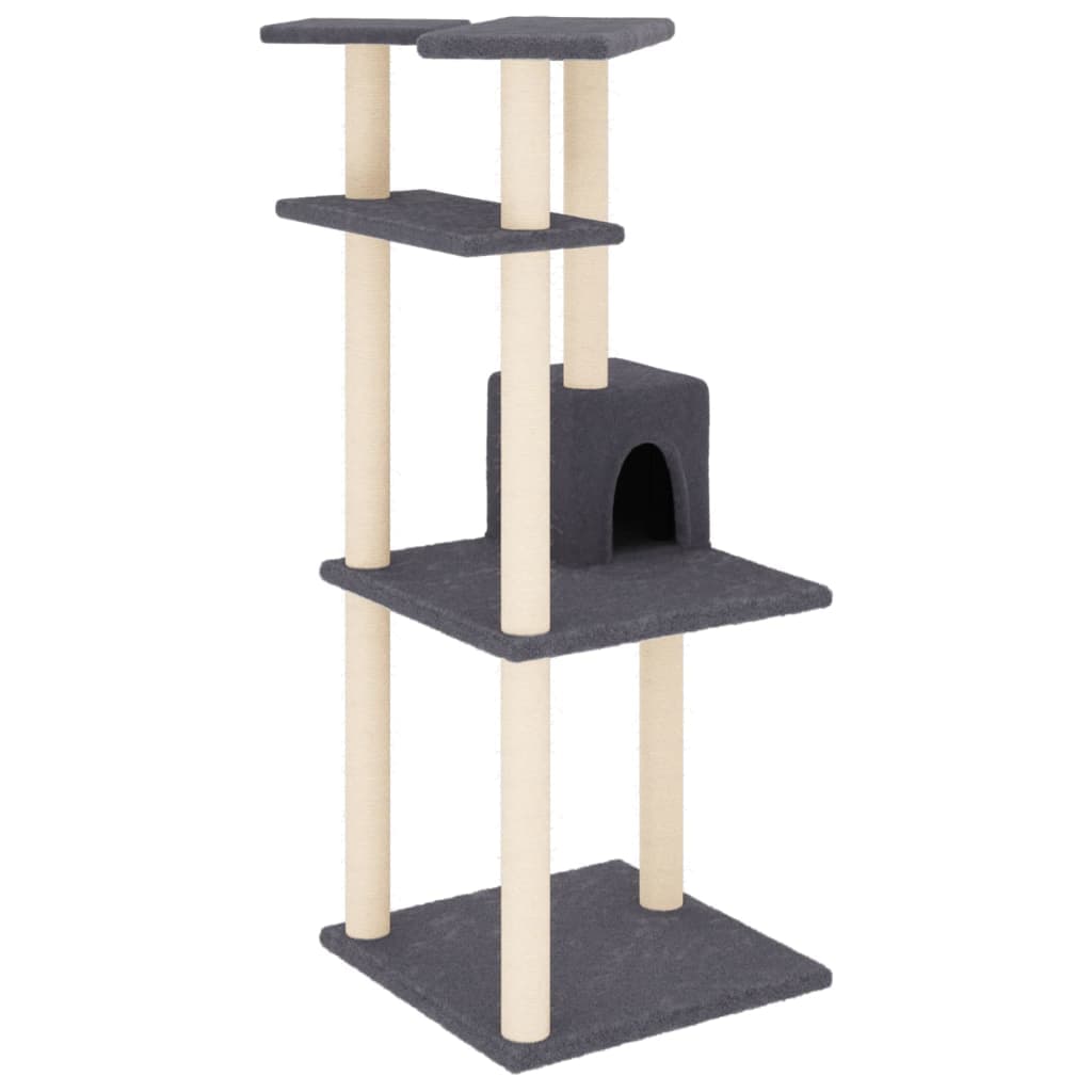 Albero per Gatti con Tiragraffi in Sisal Grigio Scuro 123 cm — miniatura 2 di 6
