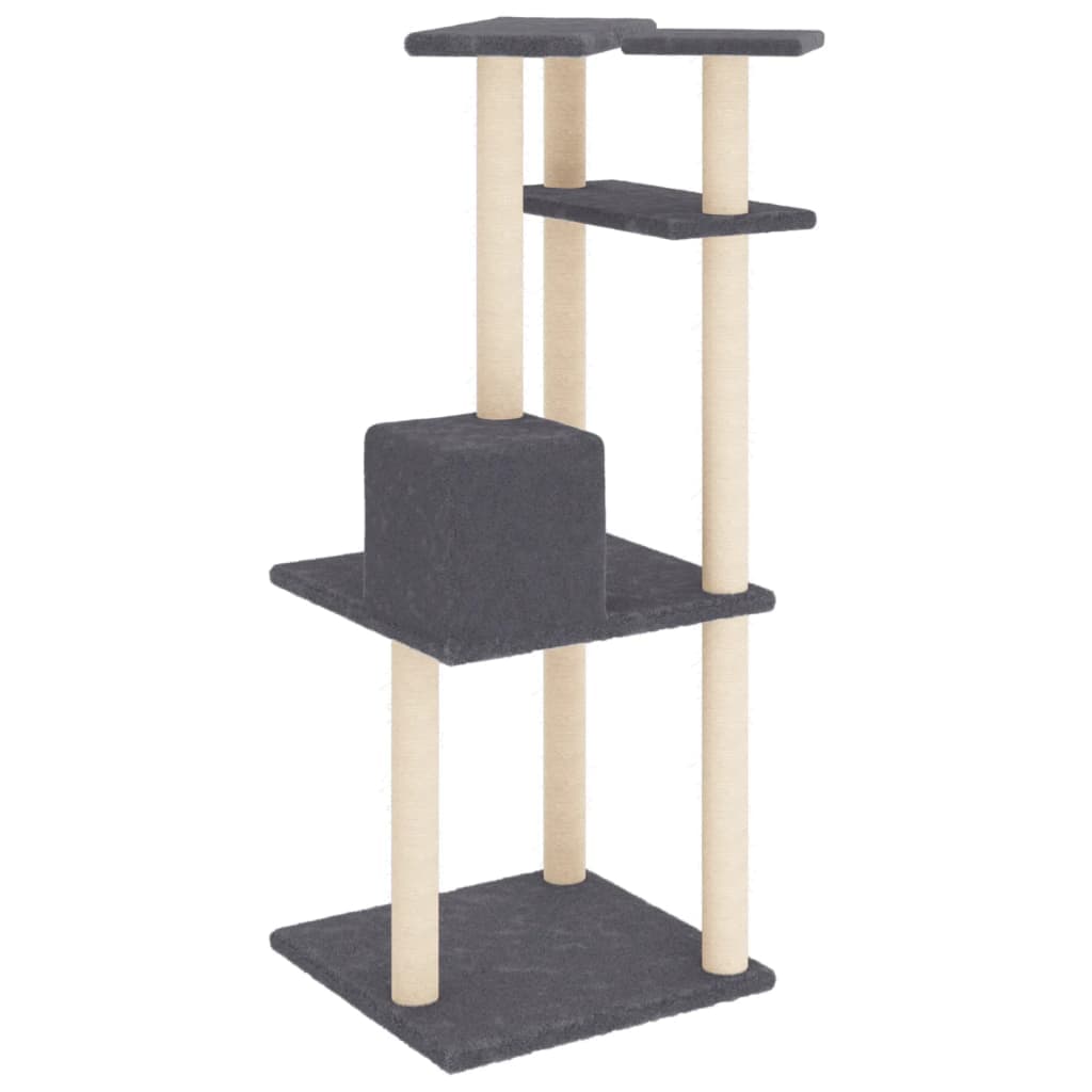 Albero per Gatti con Tiragraffi in Sisal Grigio Scuro 123 cm — miniatura 4 di 6