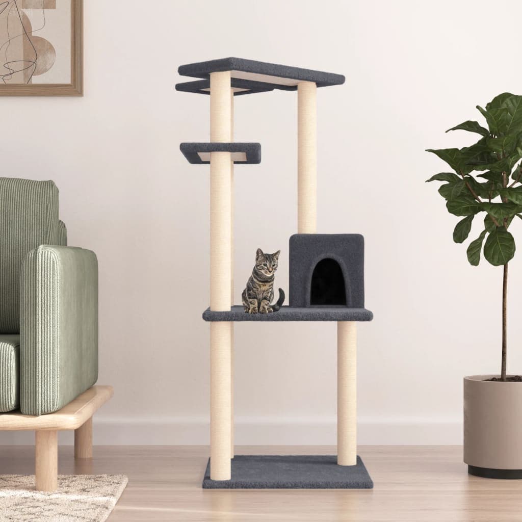 Albero per Gatti con Tiragraffi in Sisal Grigio Scuro 123 cm — miniatura 1 di 6