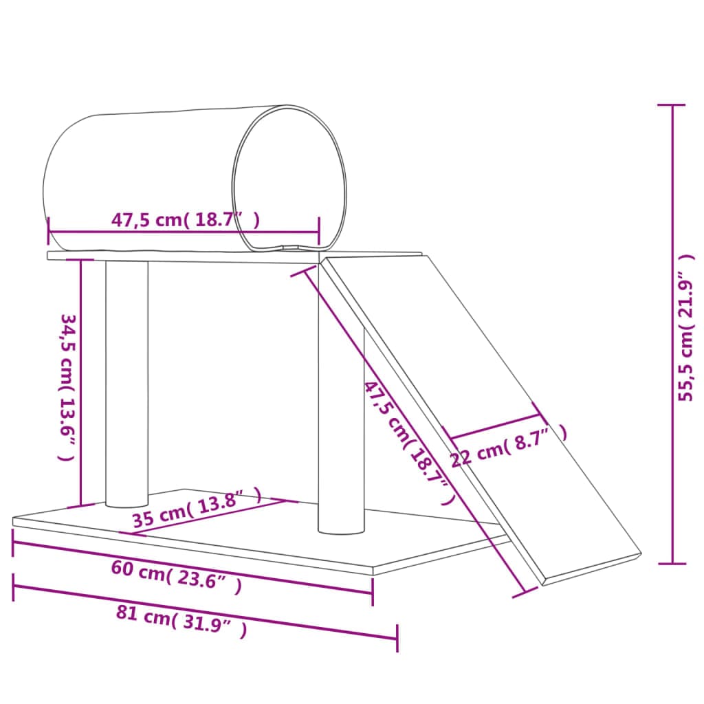 Pali Tiragraffi Gatti Tunnel e Scaletta Grigio Scuro 55,5 cm — miniatura 6 di 6