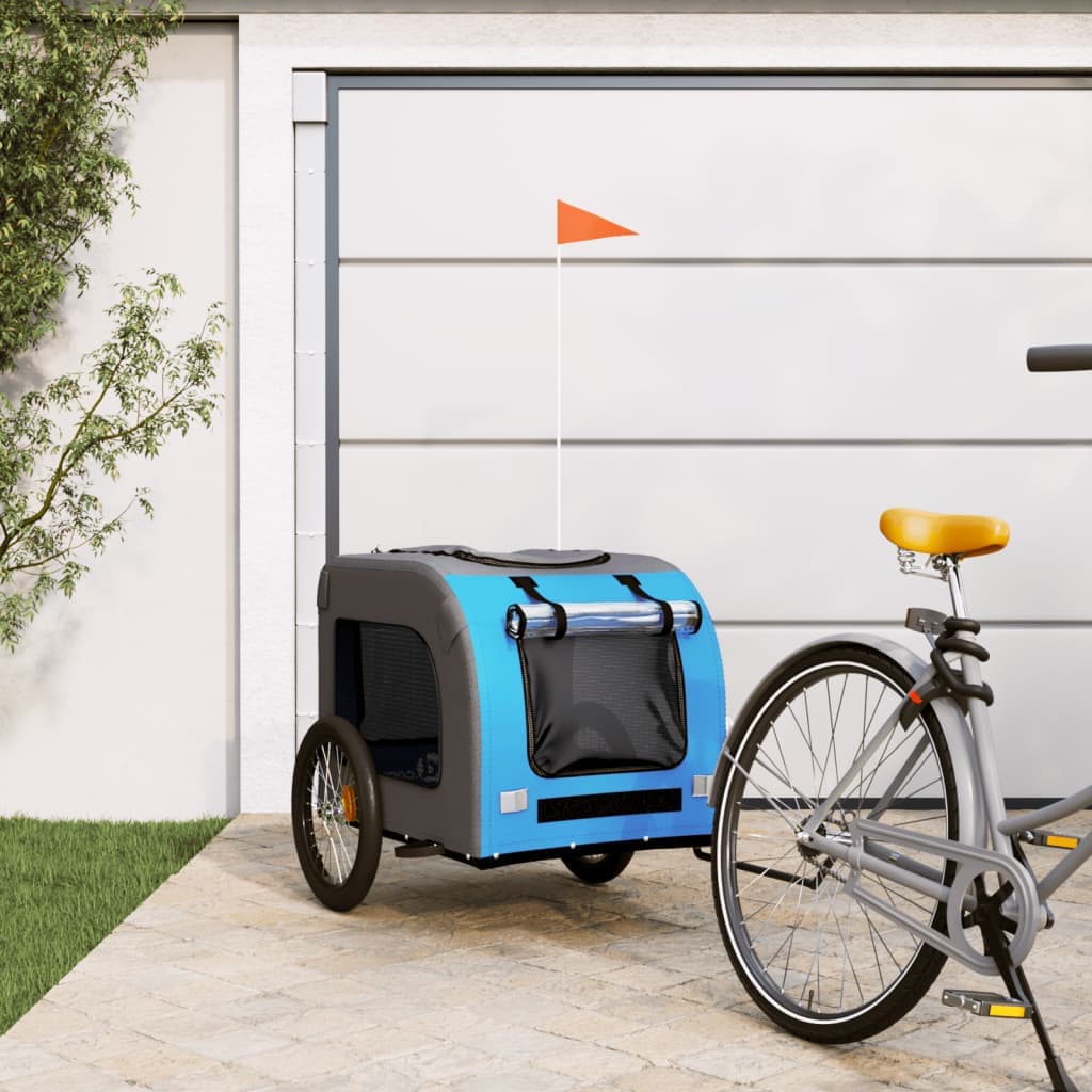 Rimorchio da Bici per Animali Blu e Grigio Oxford e Ferro — miniatura 1 di 12