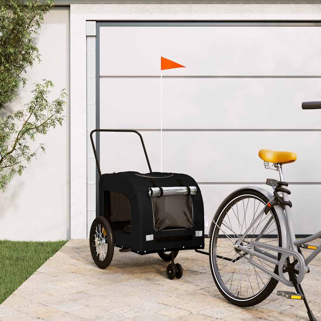 Rimorchio da Bici per Animali Nero Oxford e Ferro — miniatura 1 di 12