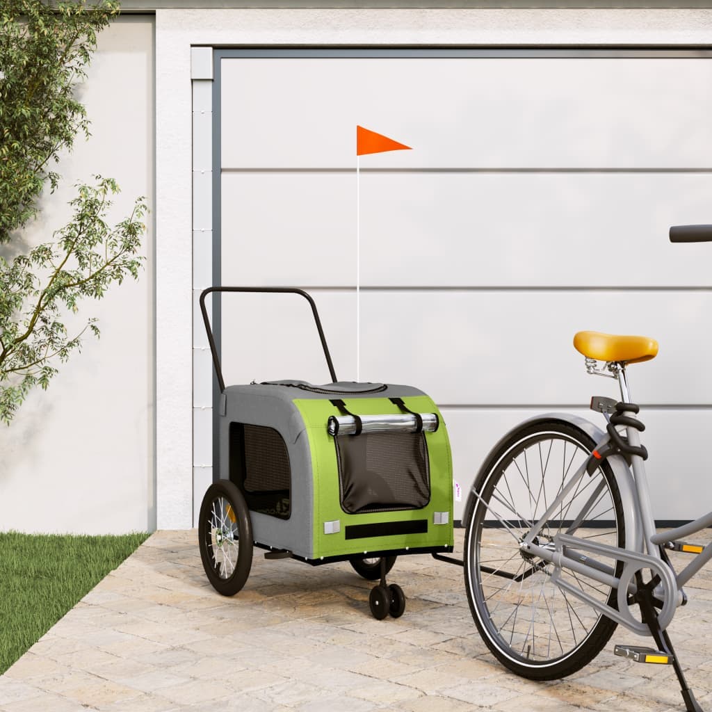 Rimorchio da Bici per Animali Verde e Grigio Oxford e Ferro — foto 1 di 12