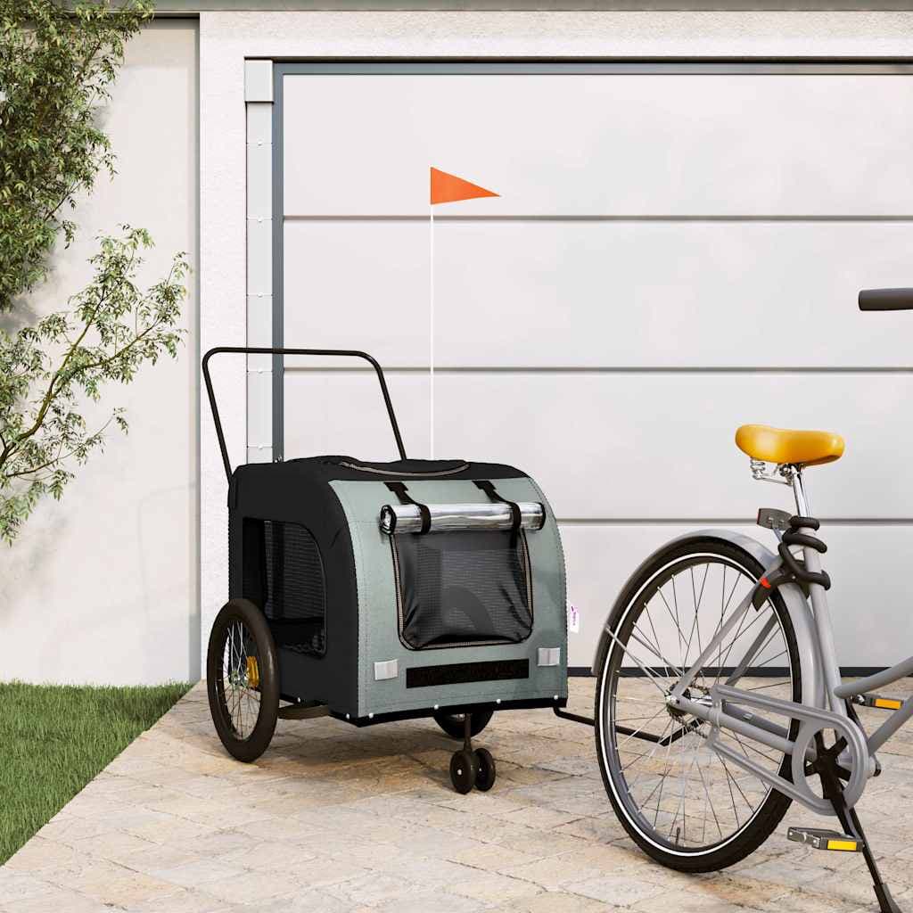 Rimorchio da Bici per Animali Nero e Grigio Oxford e Ferro — miniatura 1 di 12