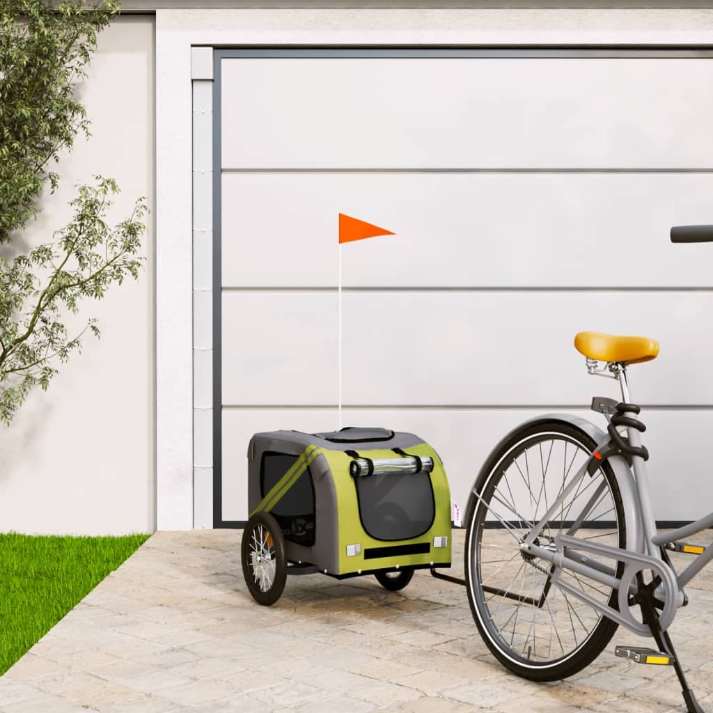 Rimorchio da Bici per Animali Verde e Grigio Oxford e Ferro — miniatura 1 di 12
