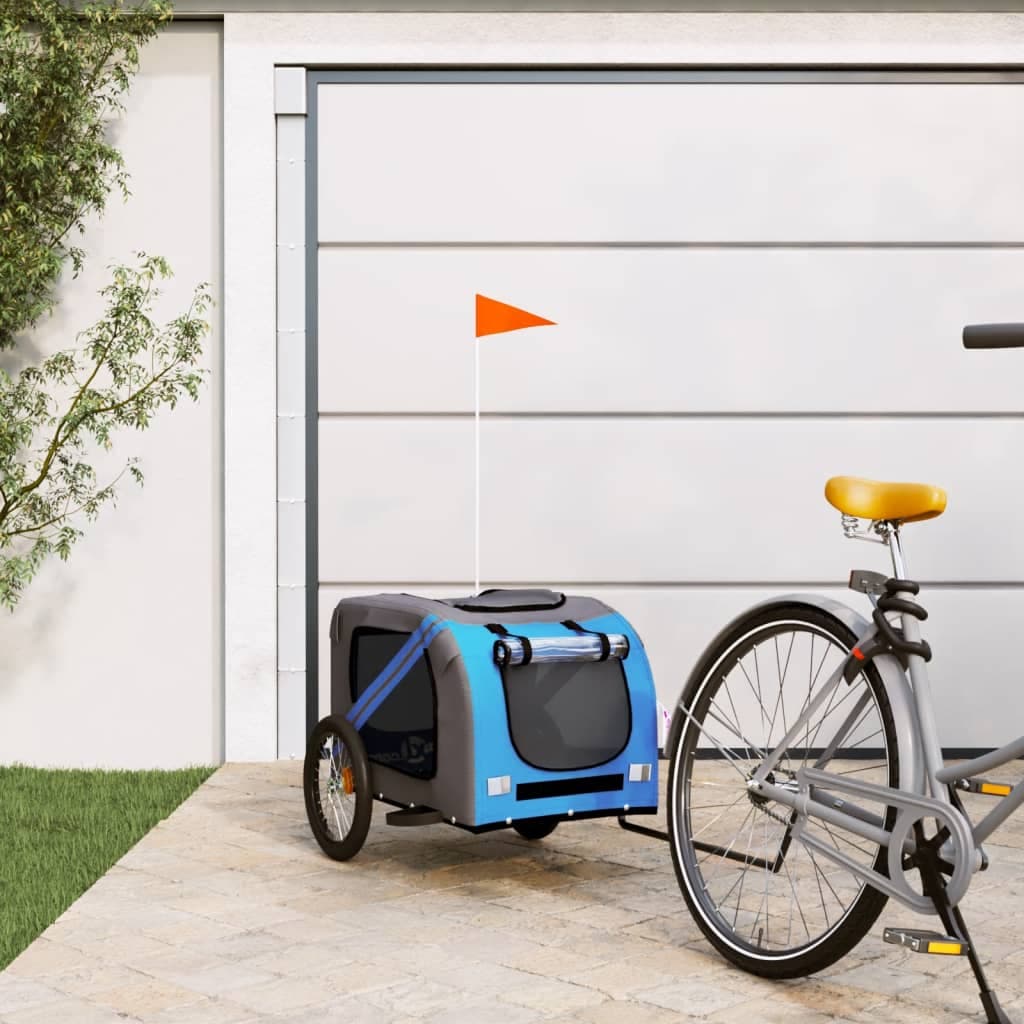 Rimorchio da Bici per Animali Blu e Grigio Oxford e Ferro — miniatura 1 di 12