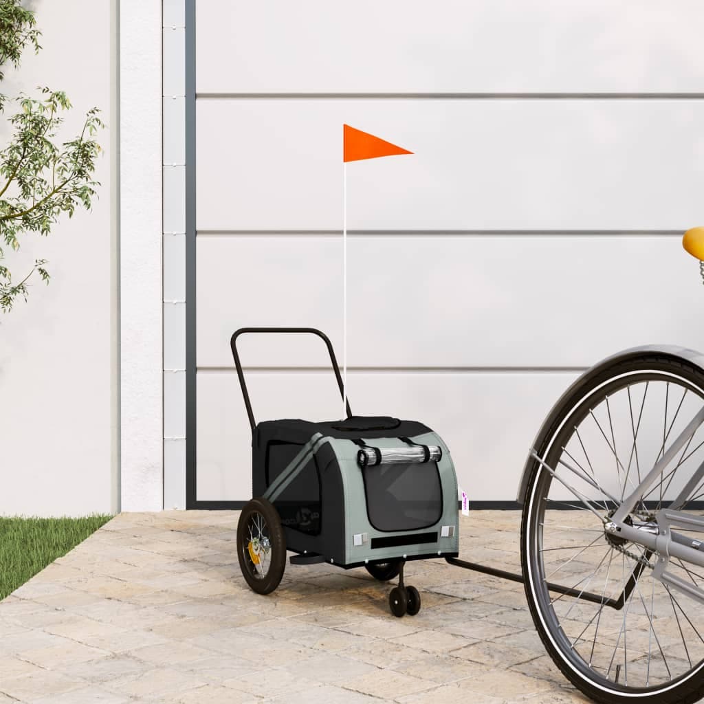 Rimorchio da Bici per Animali Grigio e Nero Oxford e Ferro — miniatura 1 di 12